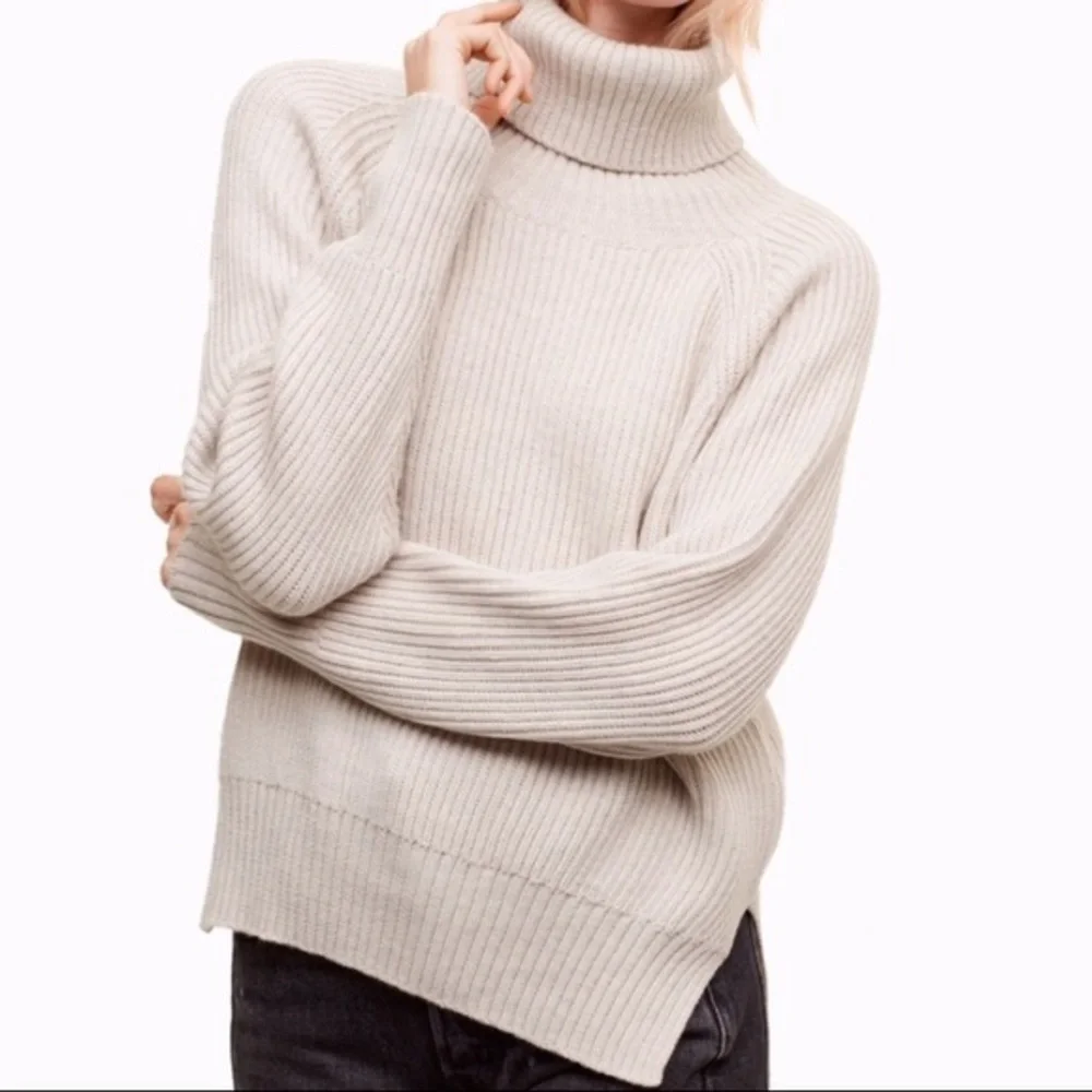Aritzia Wilfred Free Cream Turtleneck 100% Merino Wool Crop Sweater Size S - Picture 1 of 17